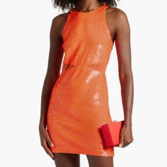 Alice + Olivia Cara Sequin Mesh Panel Mini Dress Size 4 - Picture 1 of 7